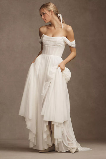 Ruched Corset Strapless/Off the Shoulder Wedding Gown